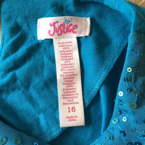 JUSTICE Girl’s Summery Sequins Layers Turquoise Blue Party Dress Size 16 - #325 - Picture 3 of 9